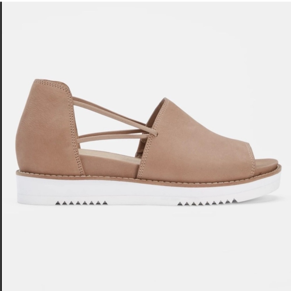 Eileen Fisher Ken Tumbled Nubuck Leather Sandal Elastic Platform Size 8